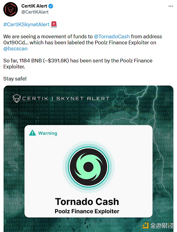被Bscscan标记为“ Poolz Finance Exploiter”的黑地址已将资金转至Tornado Cash-第1张图片-芝麻交易所下载